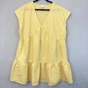 Time and Tru Yellow Gingham Seersucker Dress 3XL 22 Tiered Knee Length Babydoll